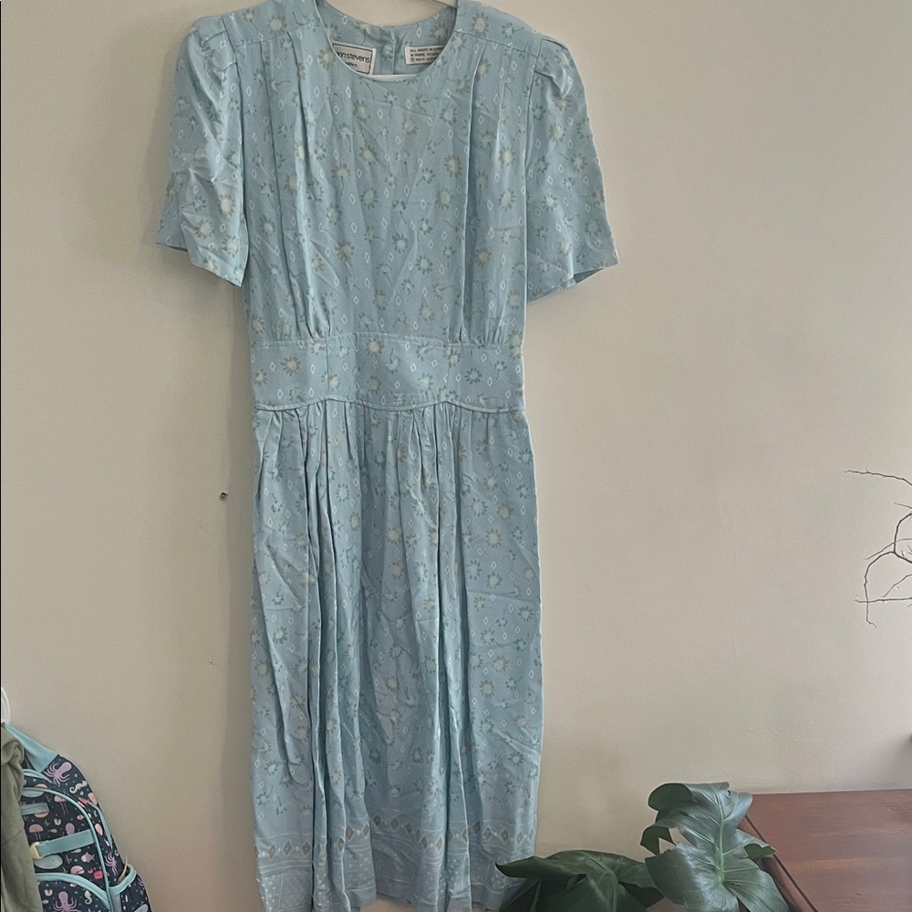 Vintage Karin Stevens Blue Floral Dress 80s Miss Honey prairie Modest Retro 12